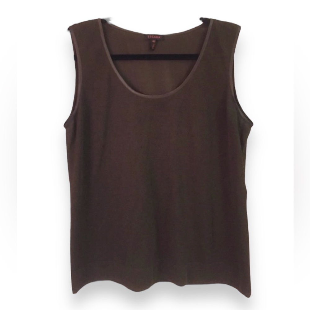 ESCADA Dark Brown Scoop Knit Sleeveless Top